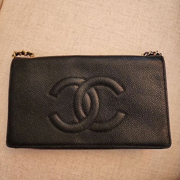 Authentic TIMELESS Chanel Black Wallet On Chain Crossbody Purse/Bag WOC - Picture 1 of 9